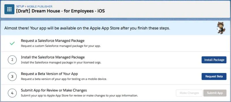 The Install Package button on the iOS app's status page.