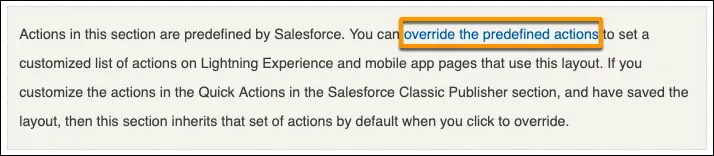 A screenshot of the Override Predefined Actions link in the Publisher