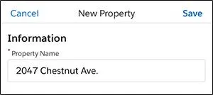 A screenshot of the property detail page in the Salesforce mobile app