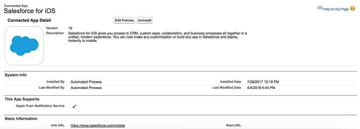 A screenshot of the connected apps detail page