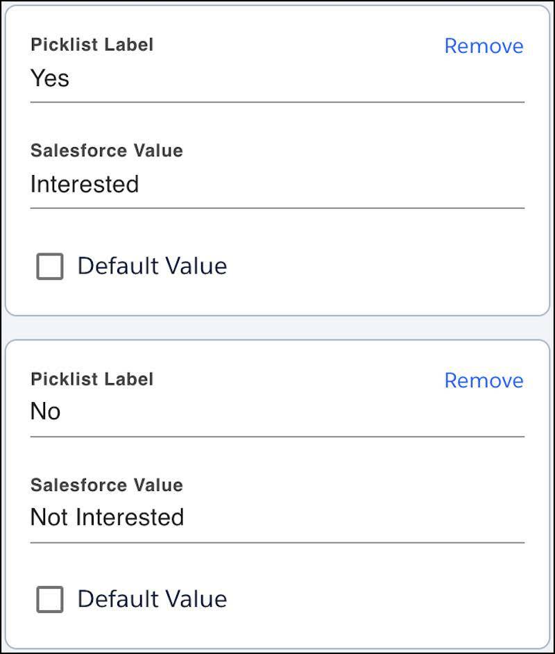 New Picklist Labels for two values