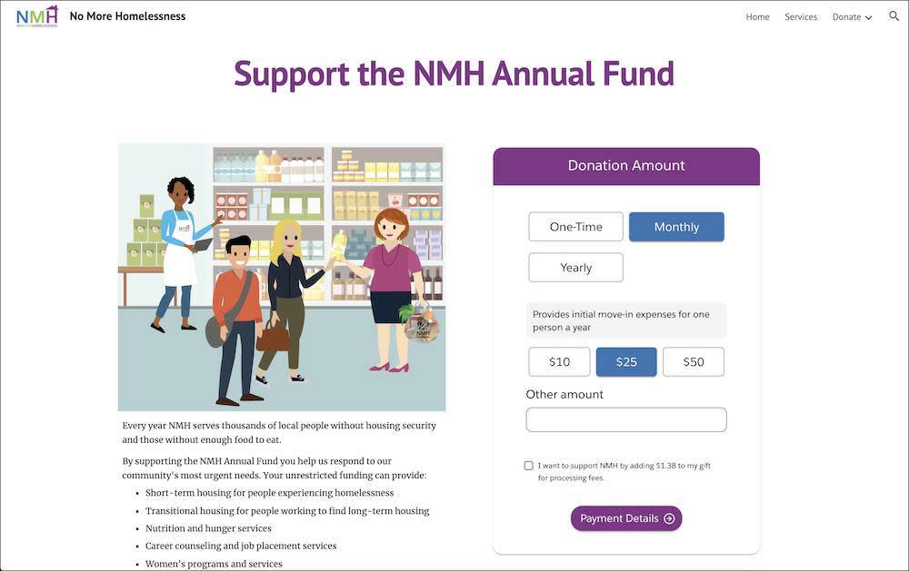 The Giving Page embedded on a donation page on NMH’s website