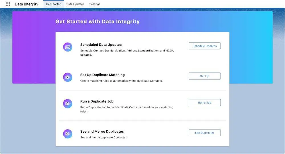 The Data Integrity Get Started page