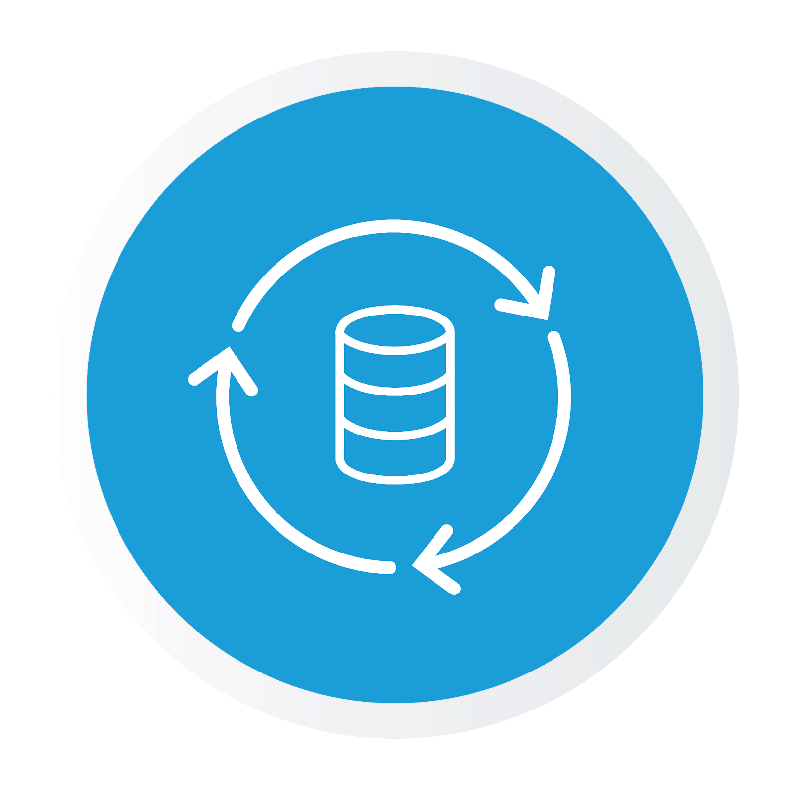 An icon of a data stack and arrows representing data freshness.