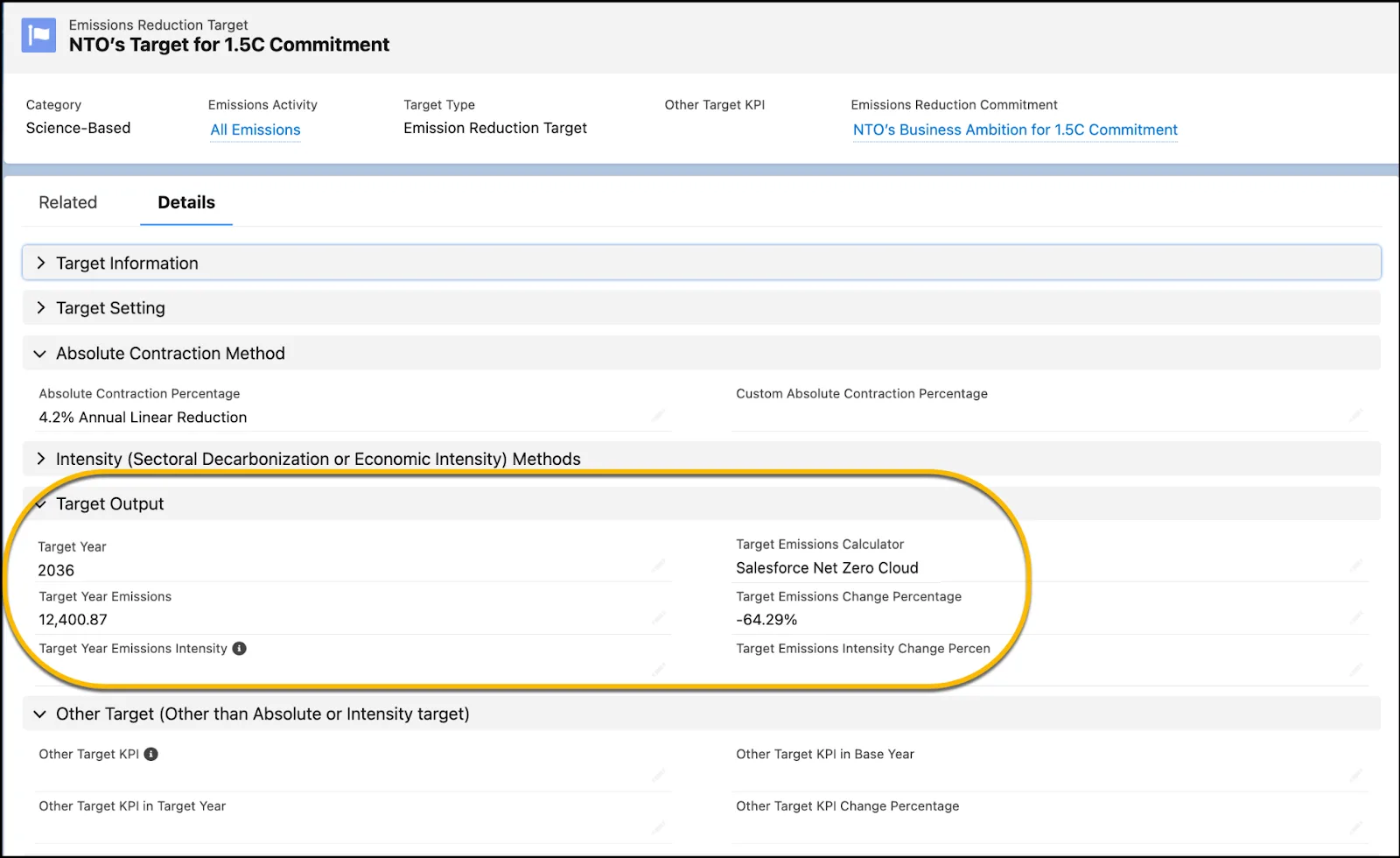 Sample target record showing target output