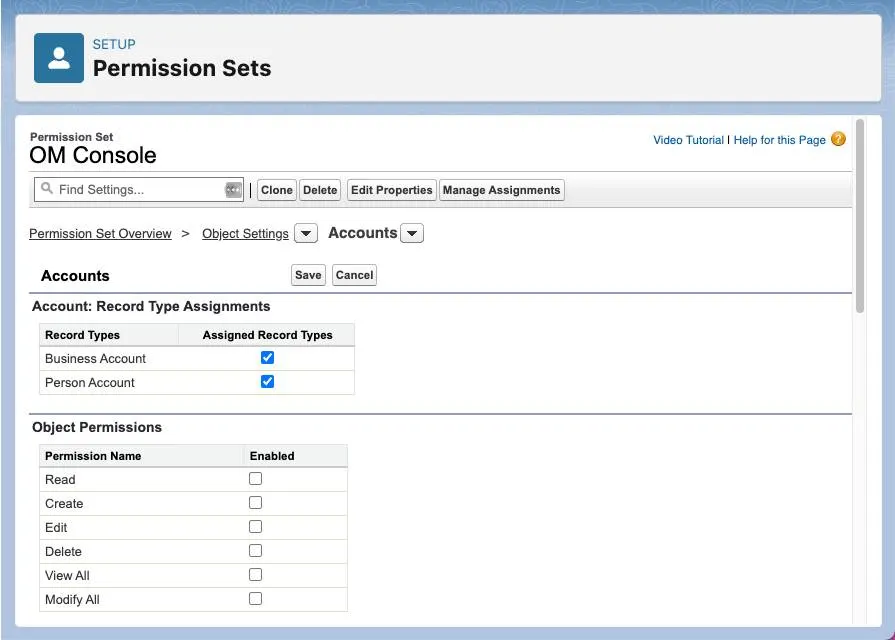 Configure the permission set to access Account records.