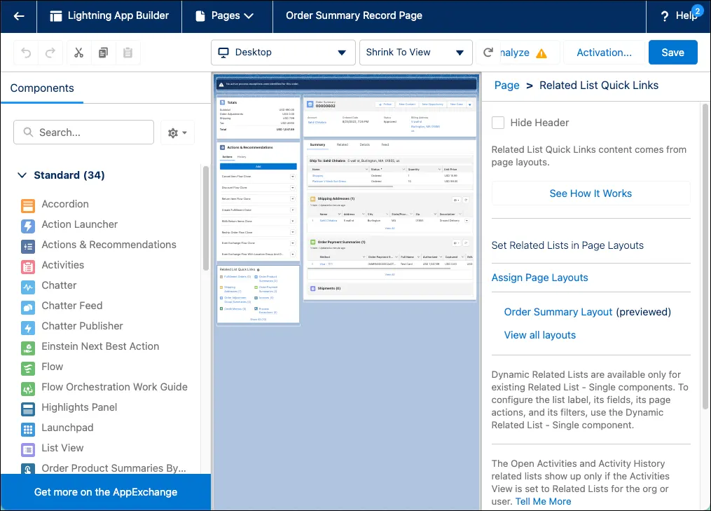 Open an order summary record to edit the page layout.