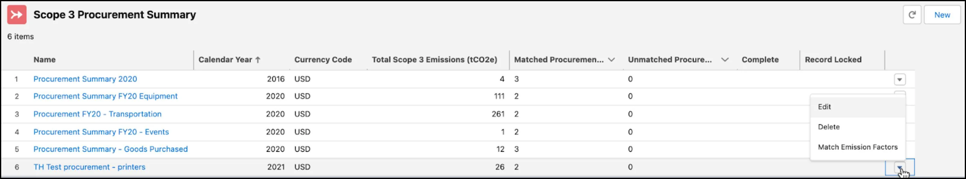 Match Emissions Factors page