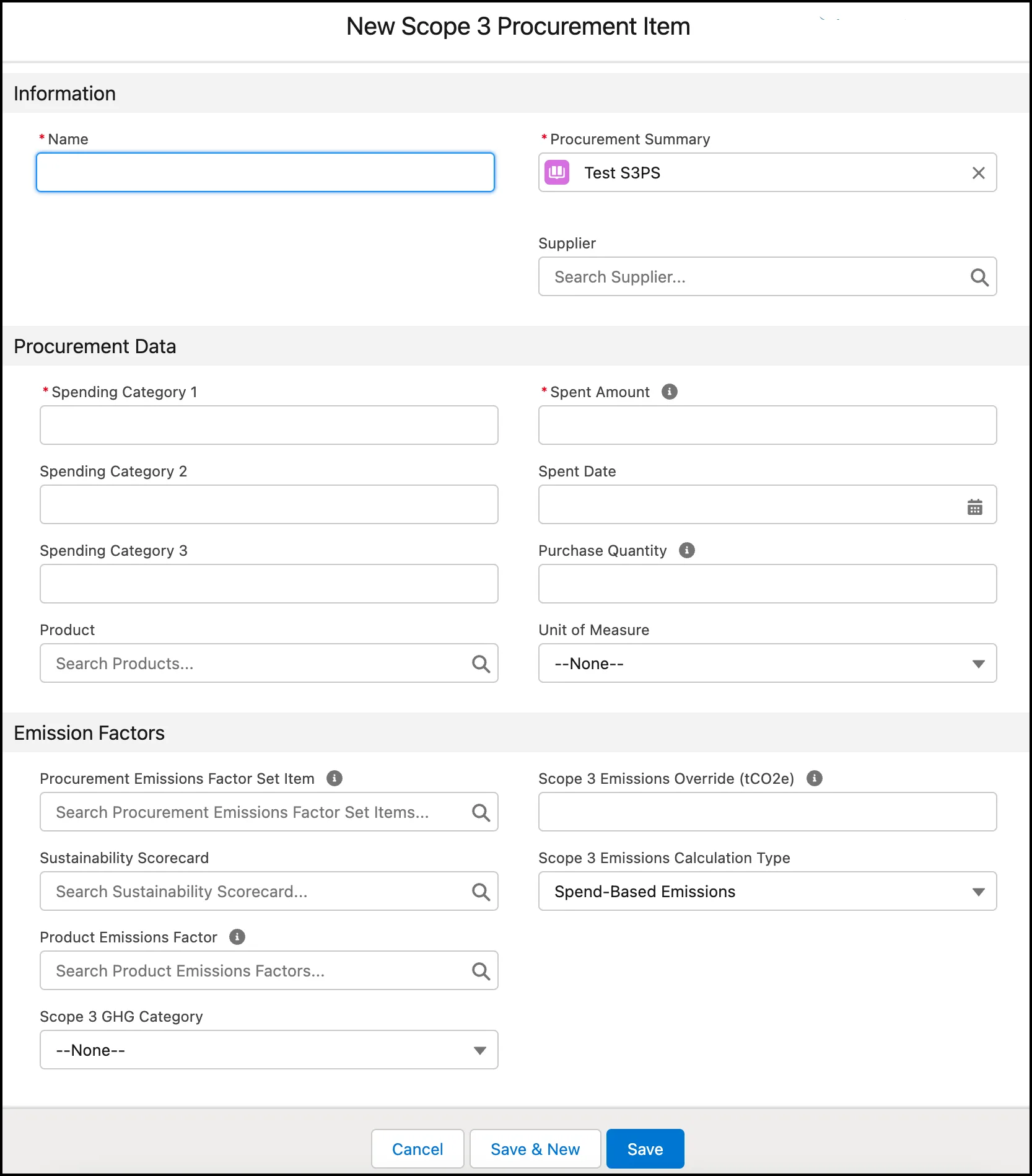 New Scope 3 Procurement Item page