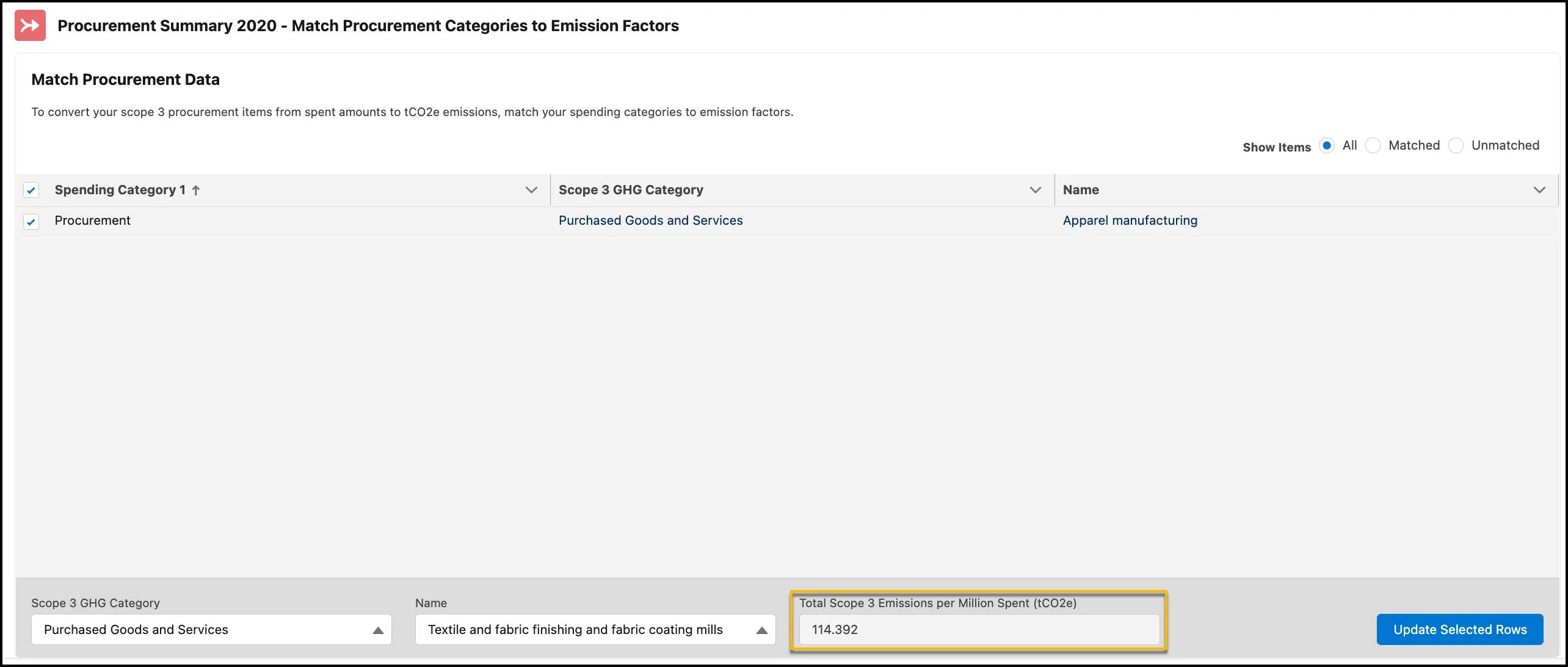 Example 2 - Matching Procurement Categories to Emissions Factors