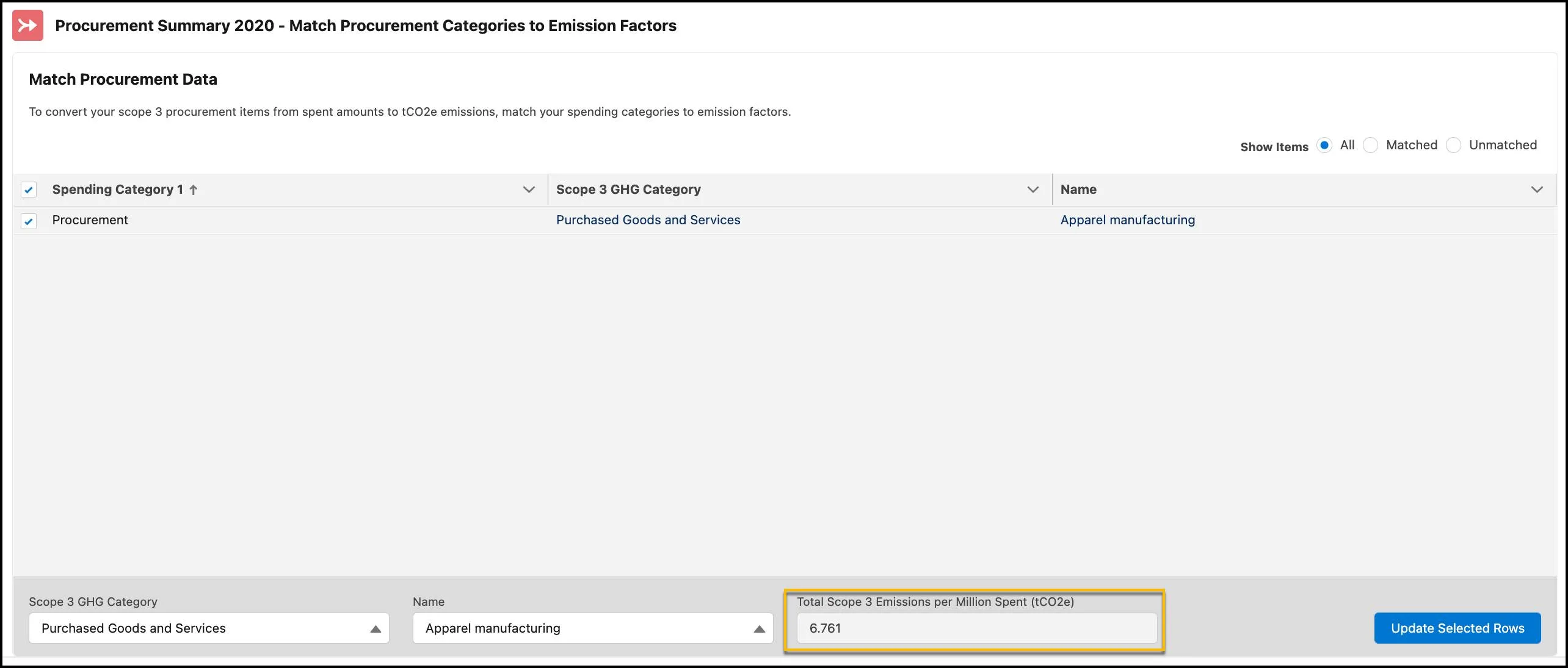 Example 1 - Matching Procurement Categories to Emissions Factors