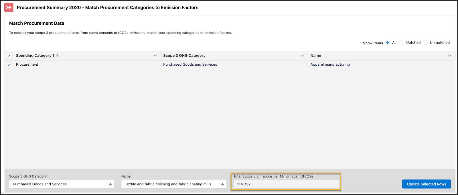 Example 2 - Matching Procurement Categories to Emissions Factors