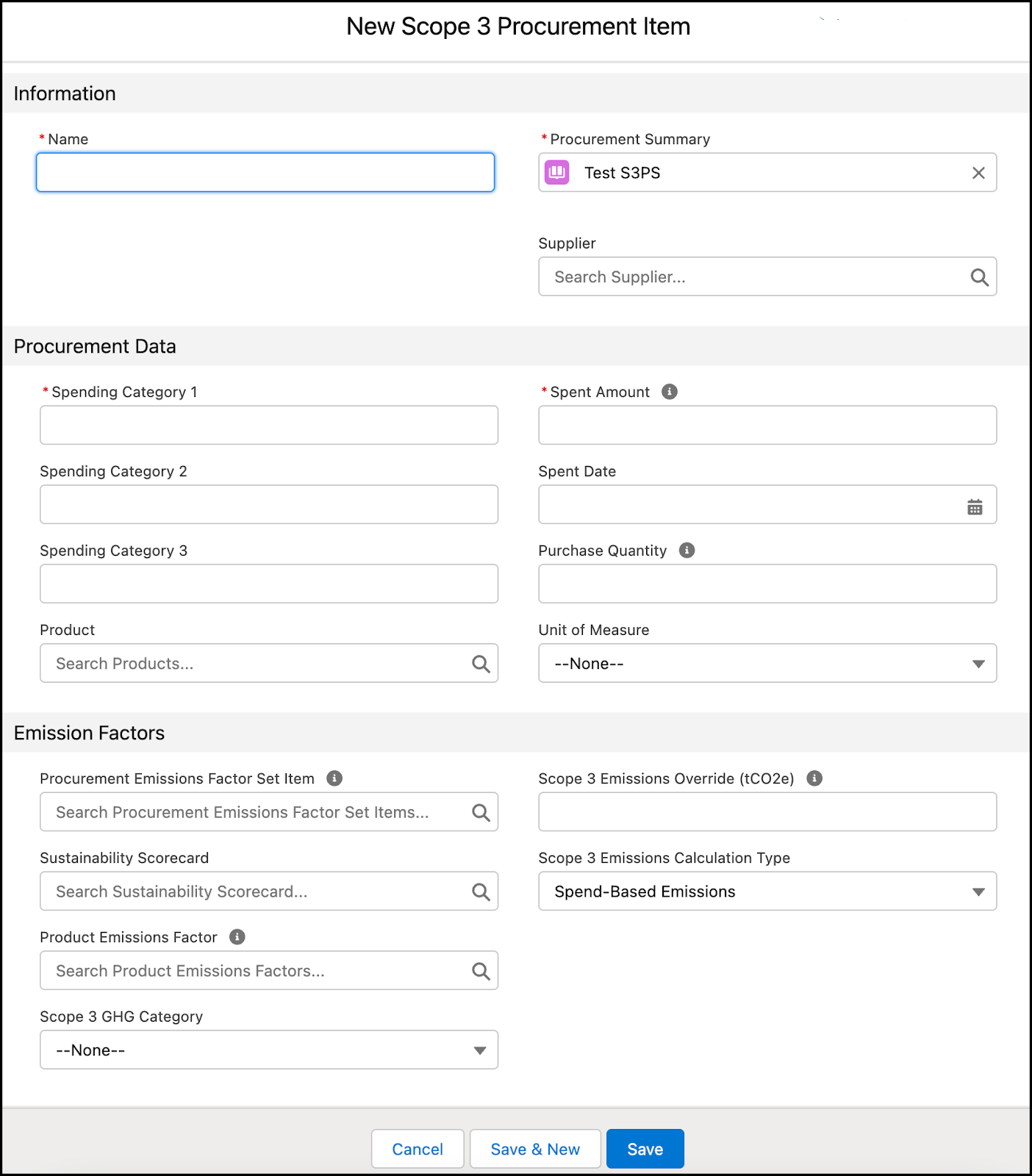 New Scope 3 Procurement Item page
