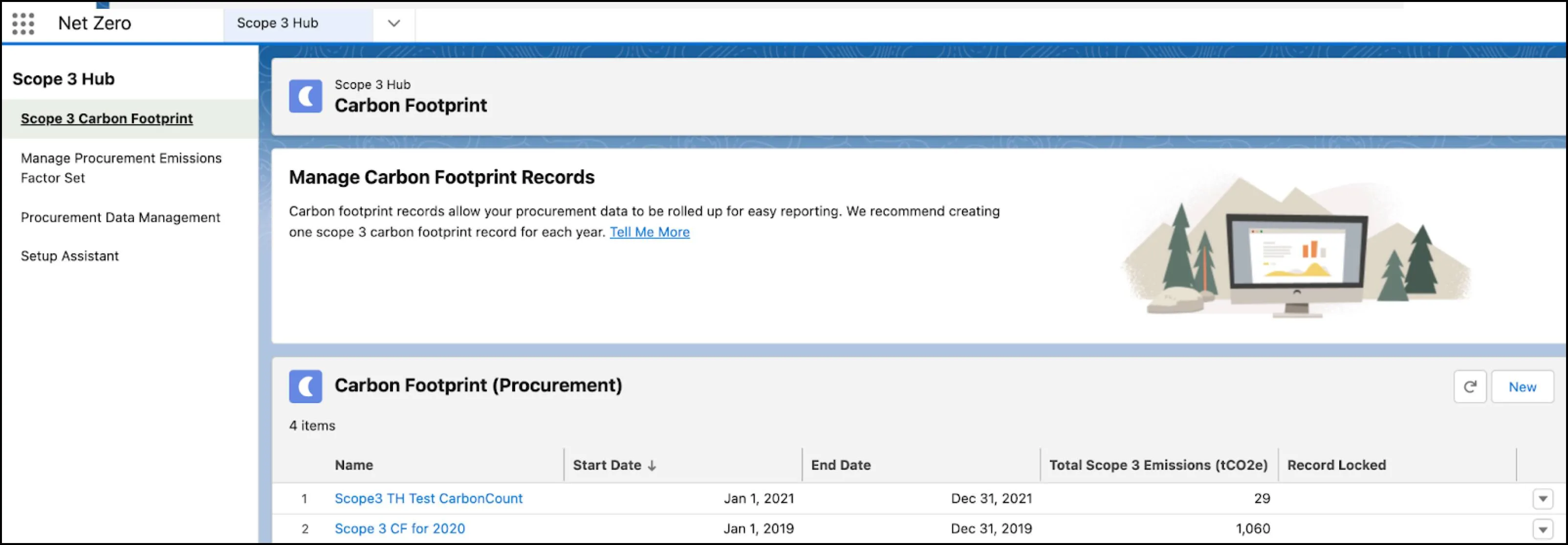 Manage Carbon Footprint Records page