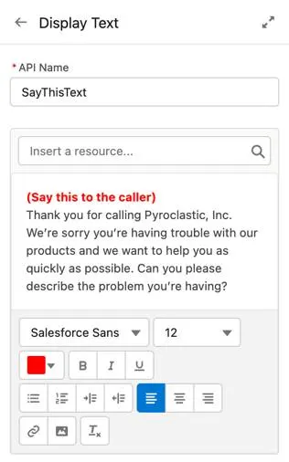 El panel Display Text (Texto para mostrar) que se corresponde con los pasos anteriores.