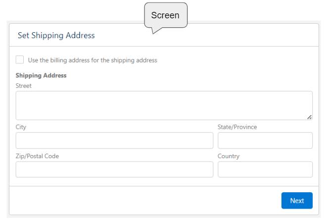 The Set Shipping Address screen as displayed to users when the flow runs.