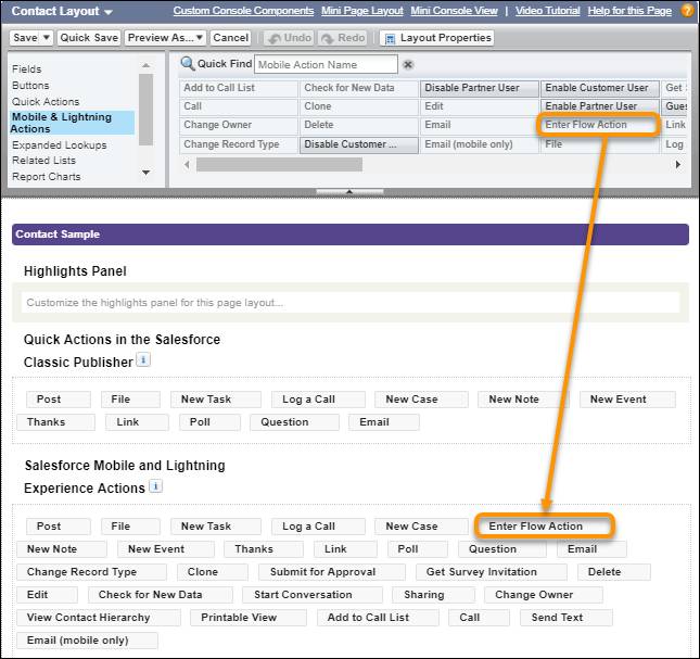 Dragging Flow Action into Salesforce Mobile and Lightning Experience Actions