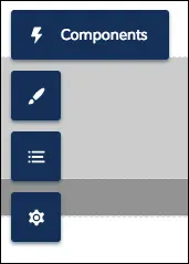 Components menu expanded in top-left corner of Experience Builder.