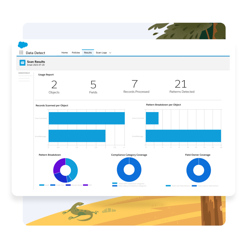 Une analyse de détection de données identifie les données sensibles au sein d’une organisation Salesforce.