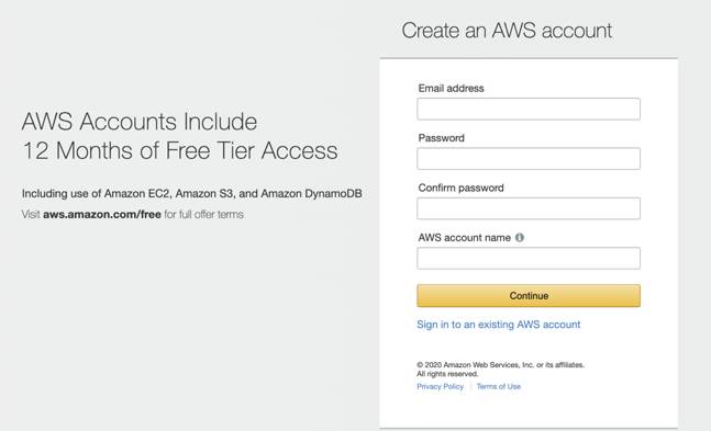 This is the AWS account creation page, where you can create an account to access AWS resources.