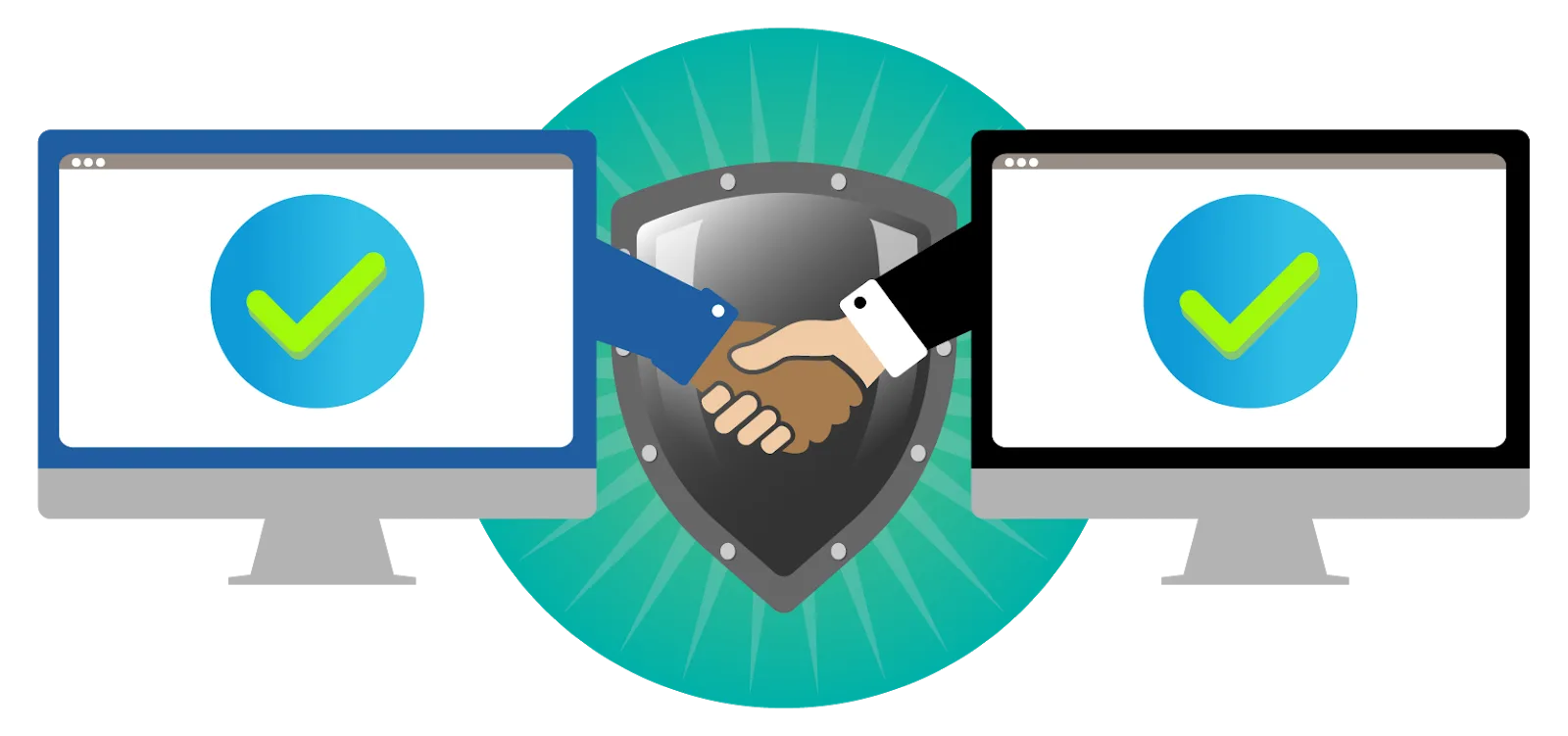 Two computers in the process of a secure handshake.