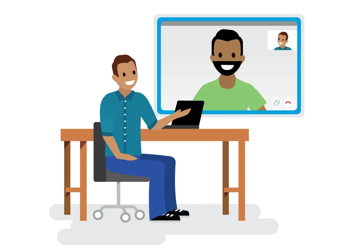 Two people connecting in a video meeting