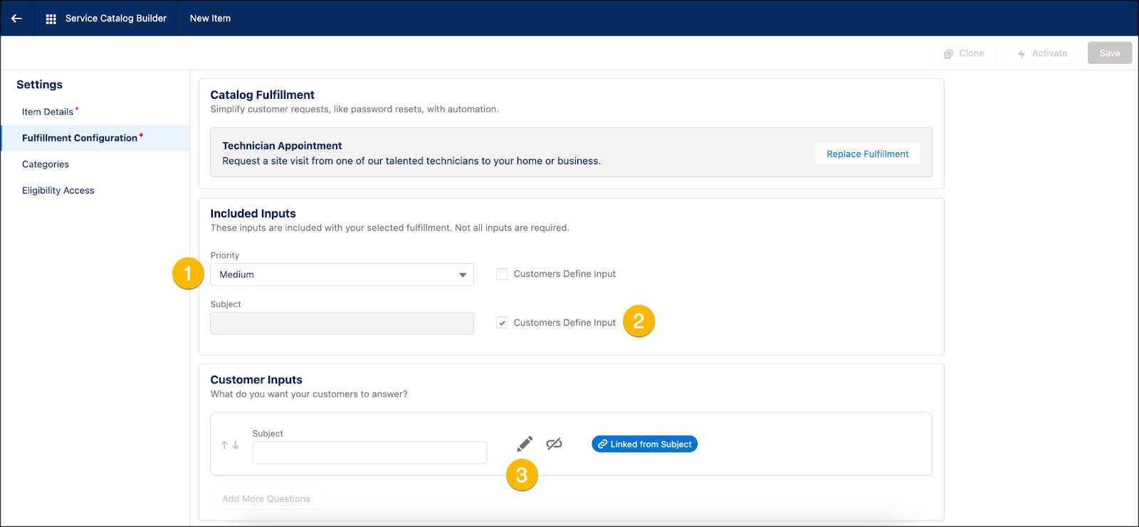 履行設定ページが表示されたサービスカタログビルダーページ。