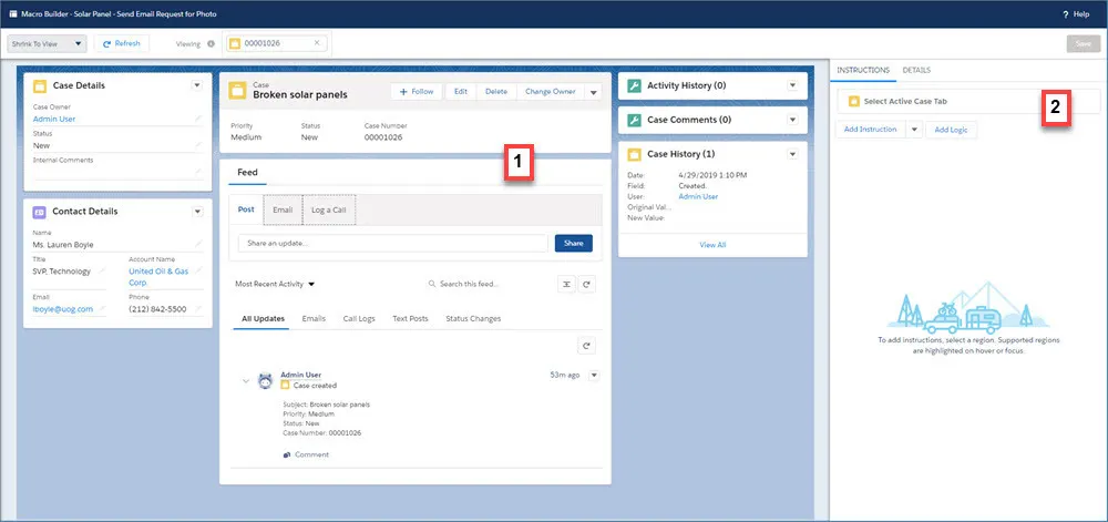 Macro Builder page, showing the canvas and instruction panel