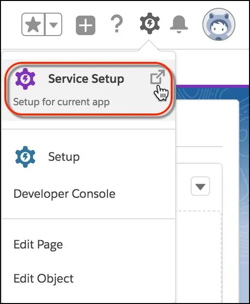 Setup menu open with Service Setup selected