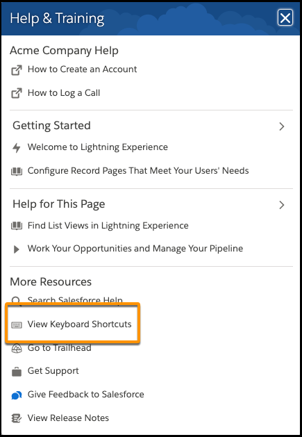 View Keyboard Shortcuts in the Help Menu