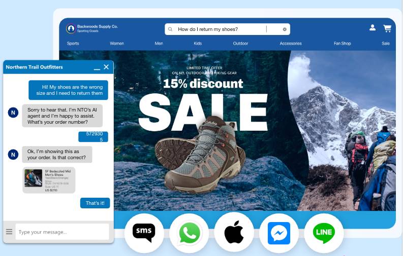 An Experience Cloud Site, showing various digital channels and an AI agent chat.