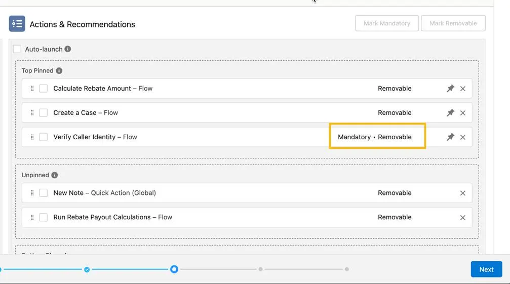 The Verify Caller Identity flow marked as a mandatory action.