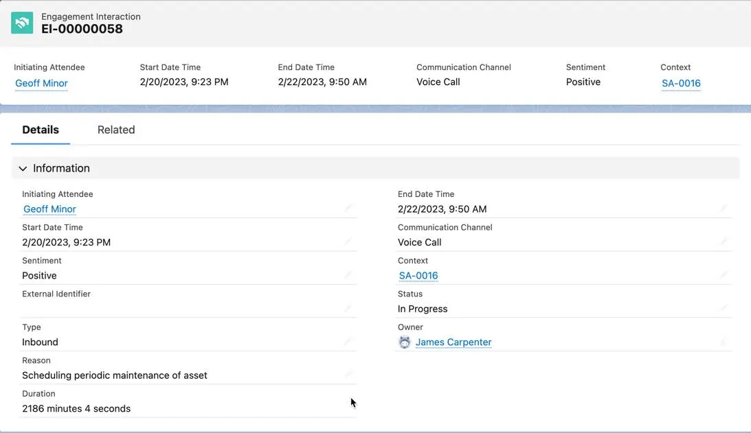 An Engagement Interaction record.