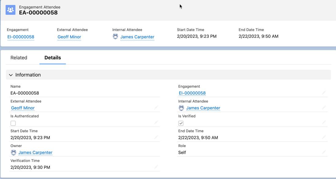 エンゲージメント出席者レコード