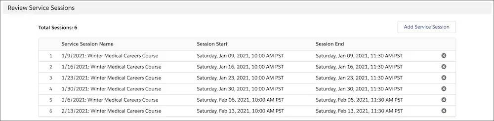 The Review Service Sessions prompt