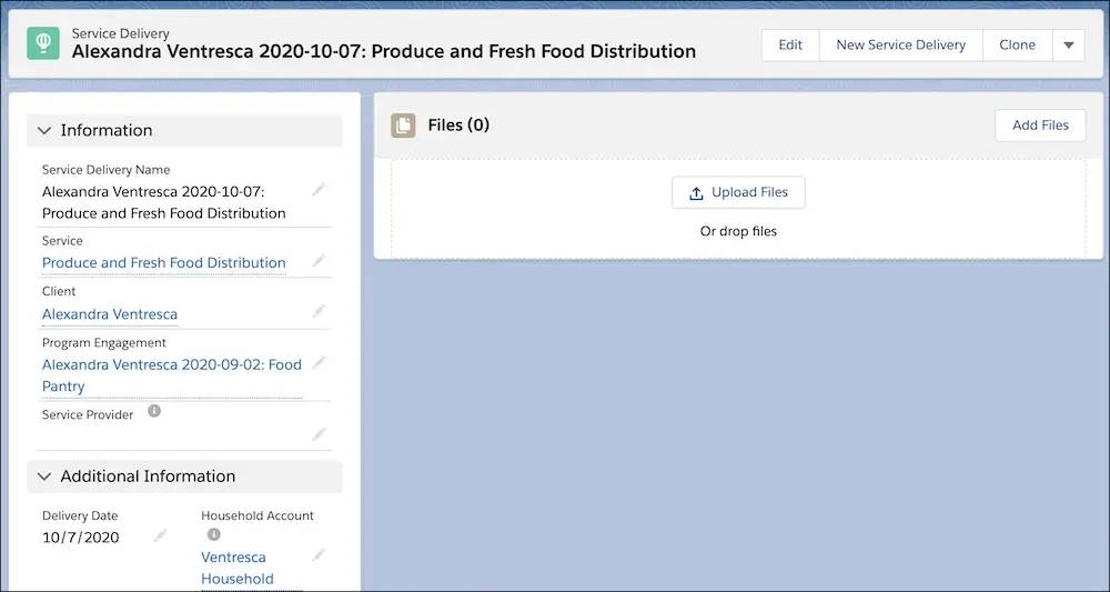 A service delivery record