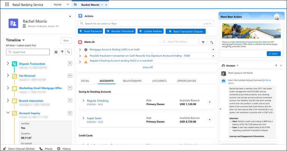 A customer’s account record page.