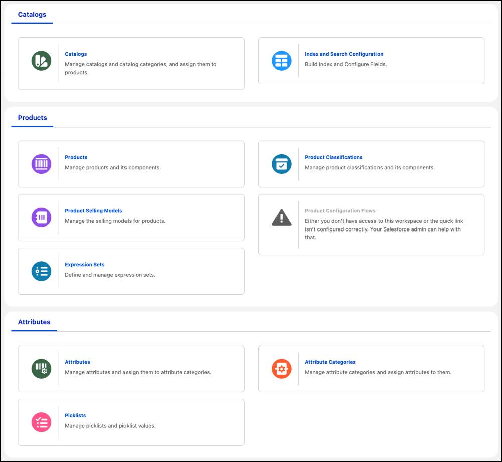 Product catalog options for catalogs, products, and attributes.