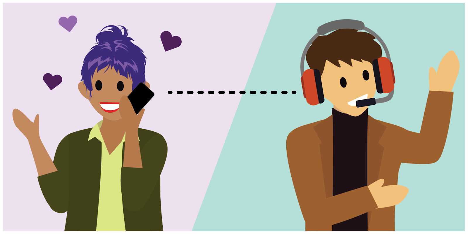 A confident customer service agent speaks with a happy consumer; customer service is enhanced when the experience is seamless.