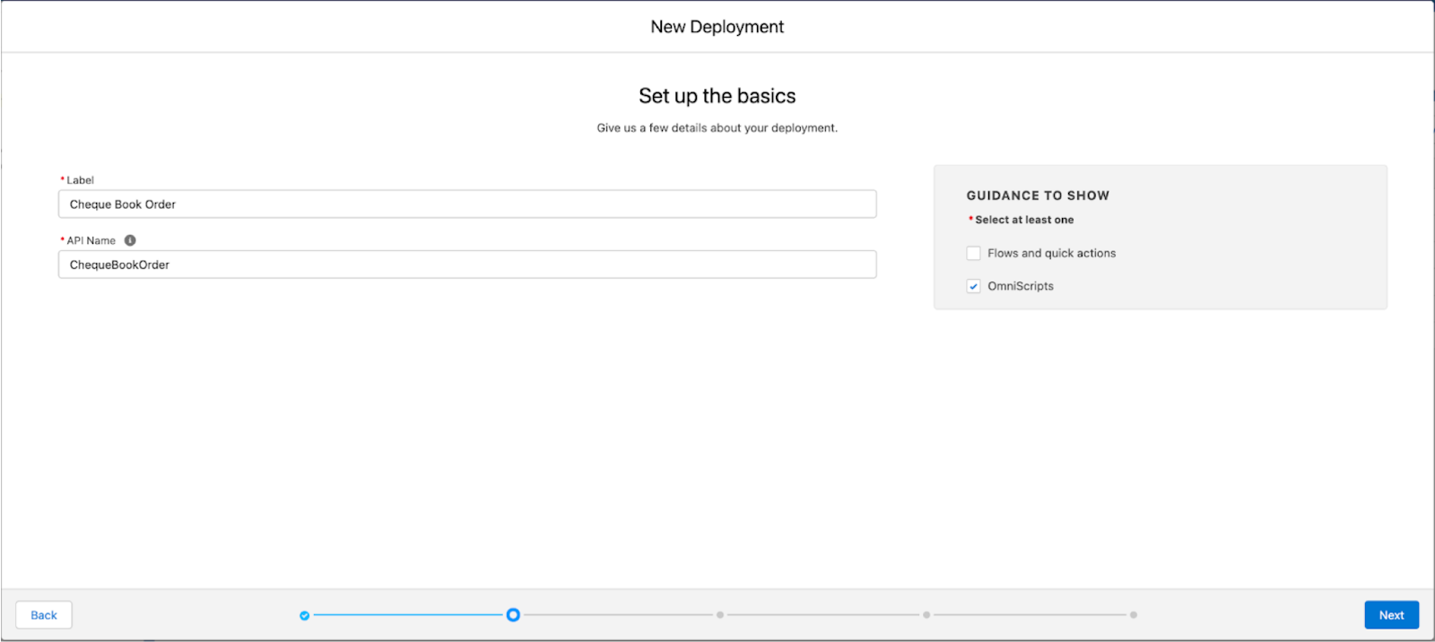 Entering the information in the New Deployment window.