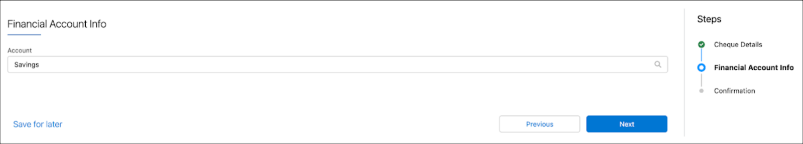 Selecting Savings account in the Financial Account Info page.