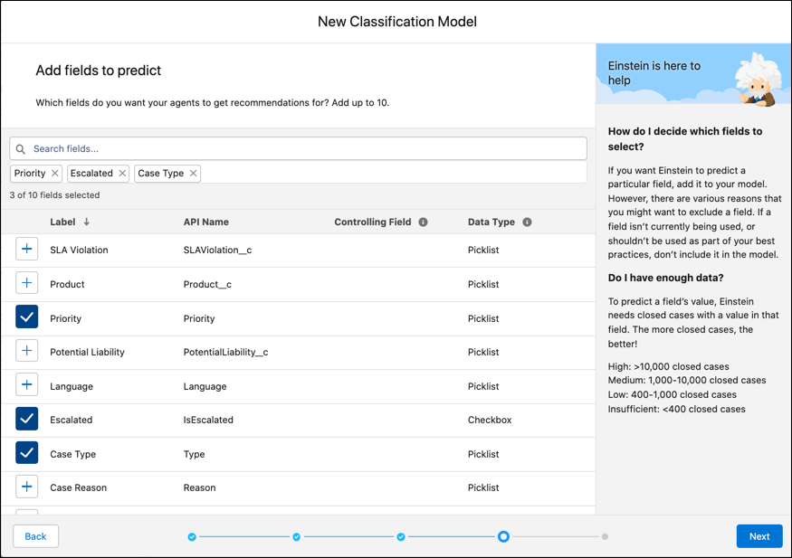 The Add fields to predict dialog.