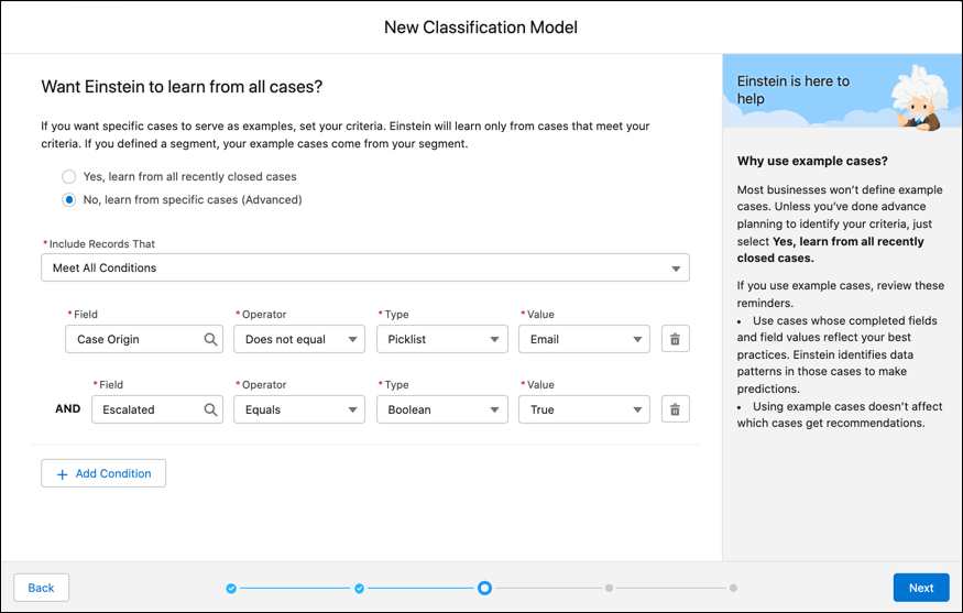 Configure your classification model to learn from specific cases.