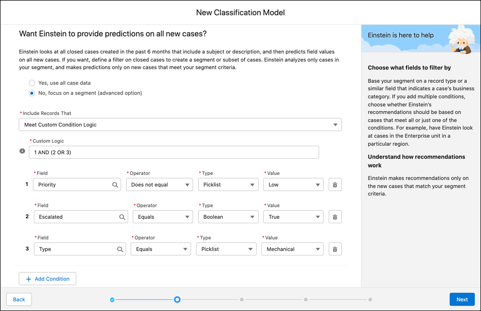 Create a classification model with segment filters.