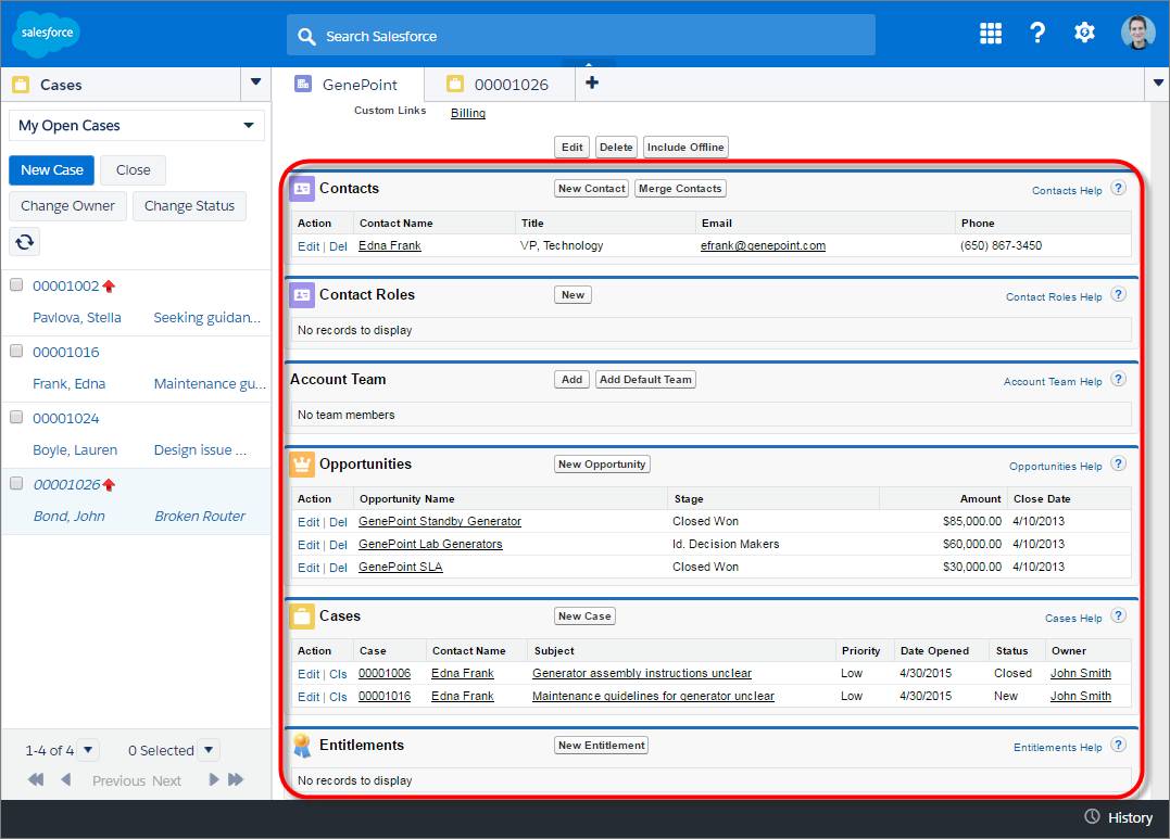 A screenshot of related lists in a console