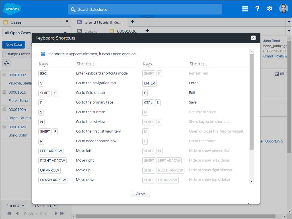 A screen shot of the show keyboard shortcuts overlay