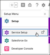 Menu Setup (Imposta) in cui è visualizzato Service Setup (Impostazione servizio).