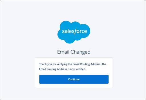 La página de verificación Email cambiado con el botón Continuar resaltado.