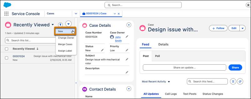 New button to open a new case.
