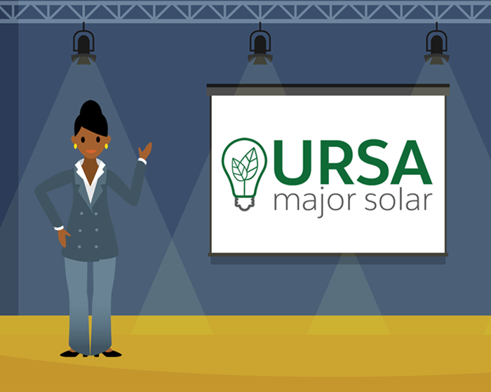 Gráfico de Sita de pie delante del logotipo de Ursa Major Solar.